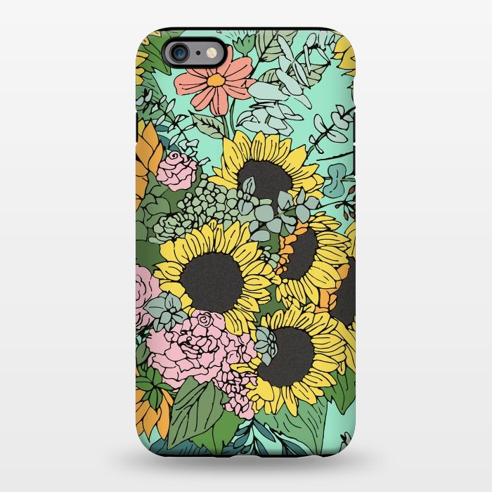 iPhone 6/6s plus StrongFit Trendy yellow sunflowers and pink roses mint design by InovArts