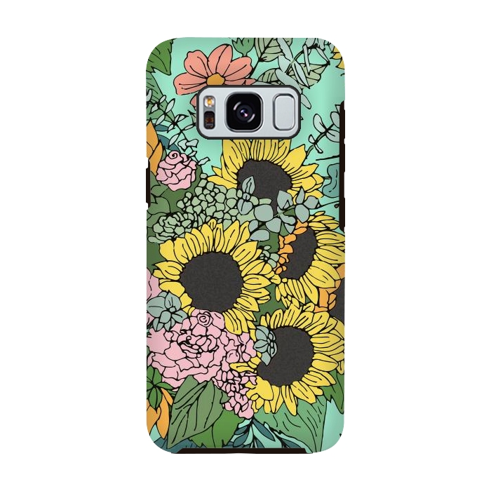 Galaxy S8 StrongFit Trendy yellow sunflowers and pink roses mint design by InovArts