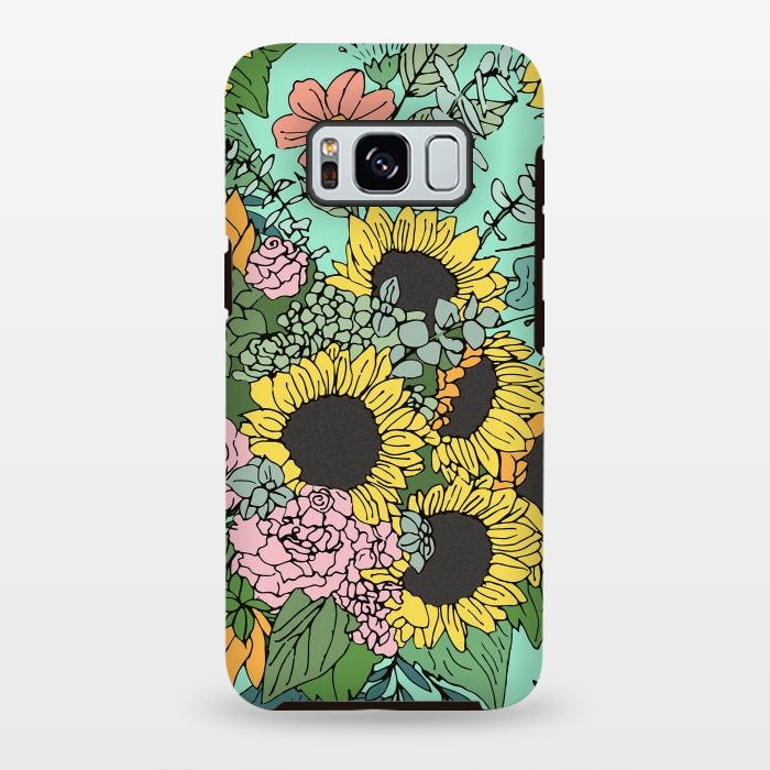 Galaxy S8 plus StrongFit Trendy yellow sunflowers and pink roses mint design by InovArts