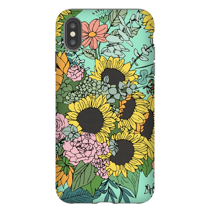 iPhone Xs Max StrongFit Trendy yellow sunflowers and pink roses mint design by InovArts