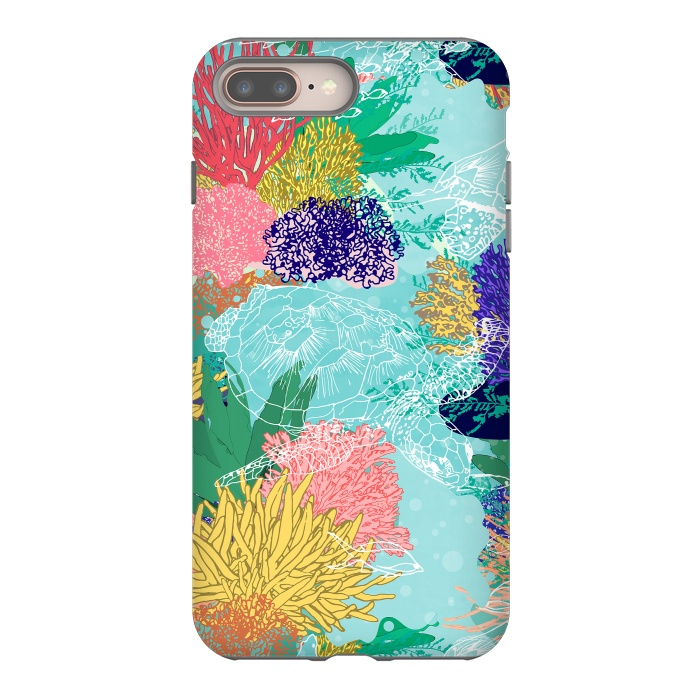 iPhone 7 plus StrongFit Cute colorful ocean coral reefs and turtles design by InovArts