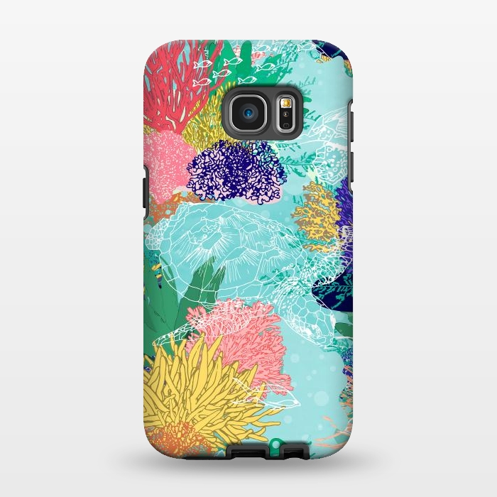 Galaxy S7 EDGE StrongFit Cute colorful ocean coral reefs and turtles design by InovArts