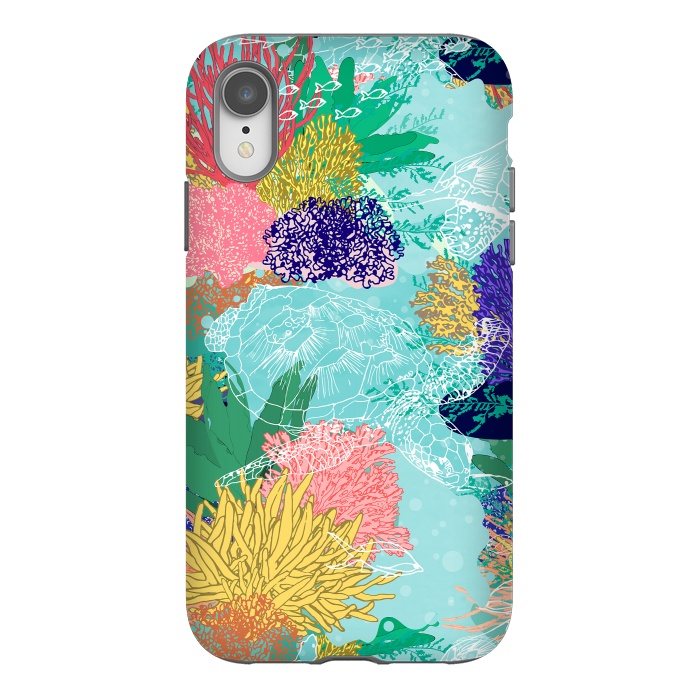 iPhone Xr StrongFit Cute colorful ocean coral reefs and turtles design by InovArts