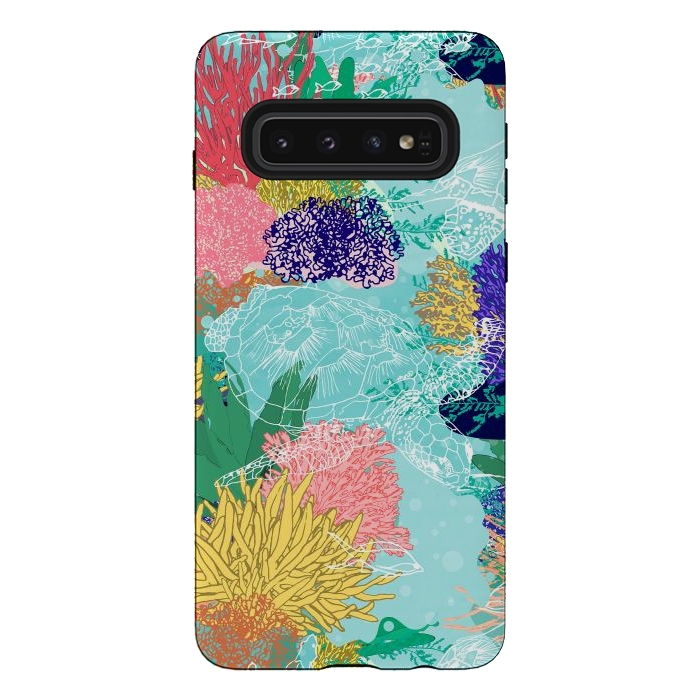Galaxy S10 StrongFit Cute colorful ocean coral reefs and turtles design by InovArts
