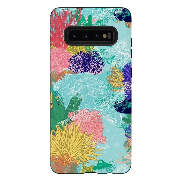 Galaxy S10 plus StrongFit Cute colorful ocean coral reefs and turtles design by InovArts