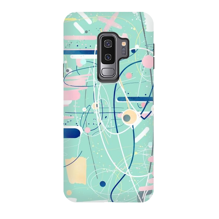 Galaxy S9 plus StrongFit Modern mint strokes and dots creative art  by InovArts