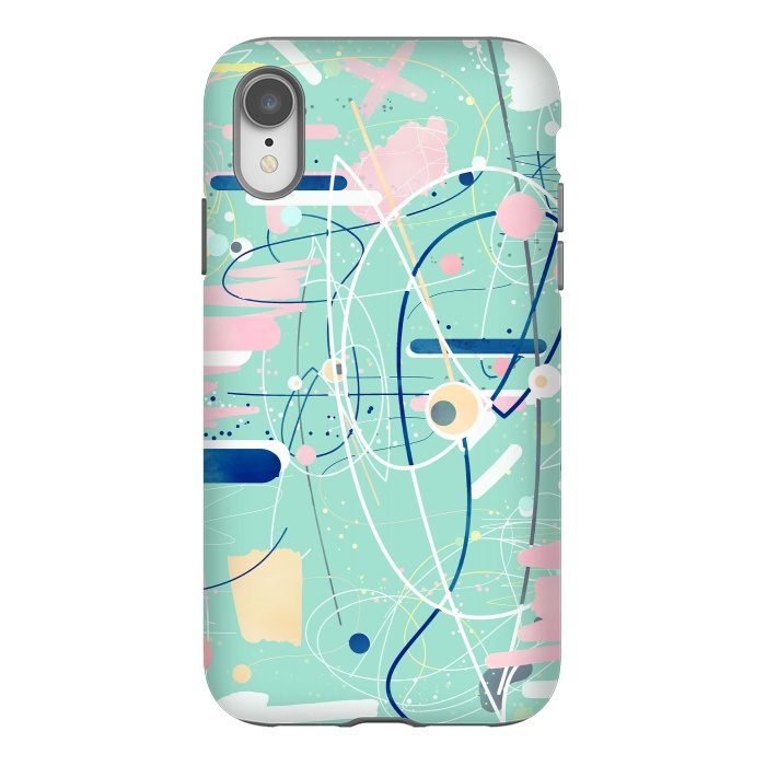 iPhone Xr StrongFit Modern mint strokes and dots creative art  by InovArts