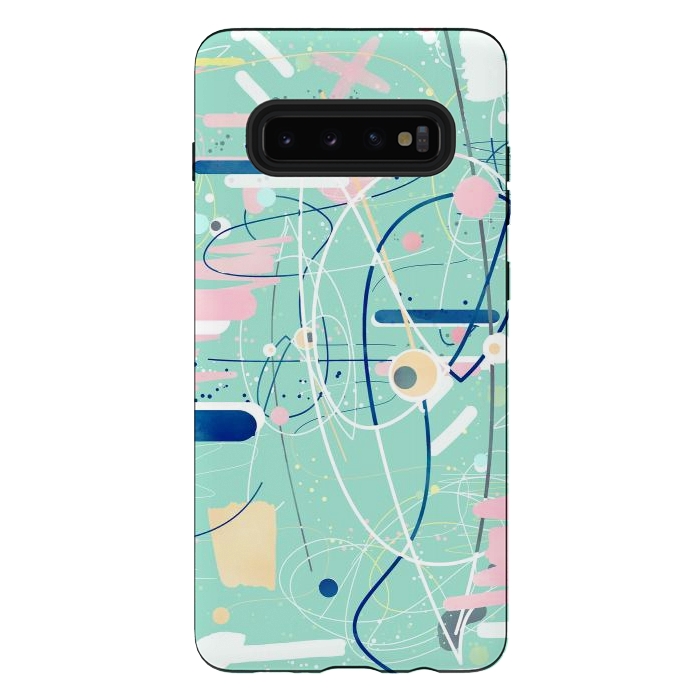 Galaxy S10 plus StrongFit Modern mint strokes and dots creative art  by InovArts