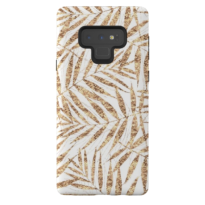 Galaxy Note 9 StrongFit Elegant golden tropical palm leaves design by InovArts