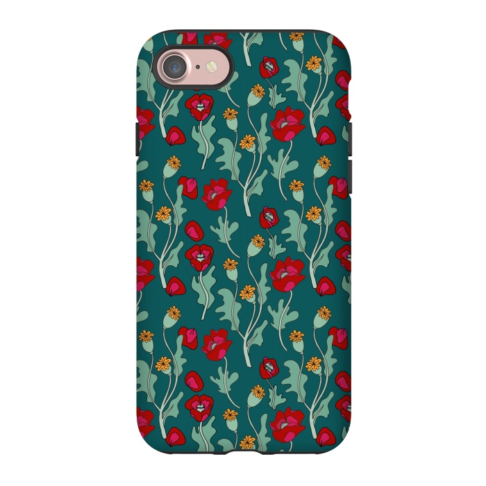 iPhone 7 StrongFit Garden Poppies on Teal by Melissa Pedersen