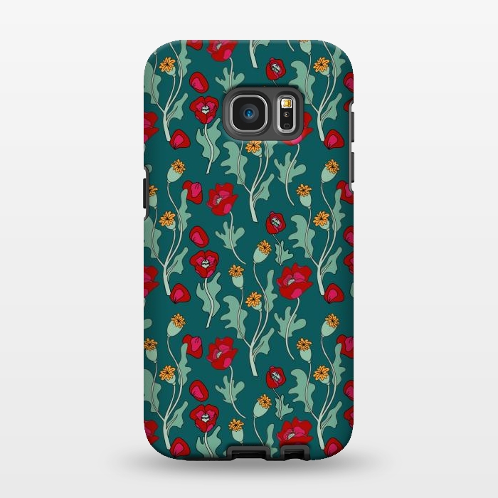 Galaxy S7 EDGE StrongFit Garden Poppies on Teal by Melissa Pedersen
