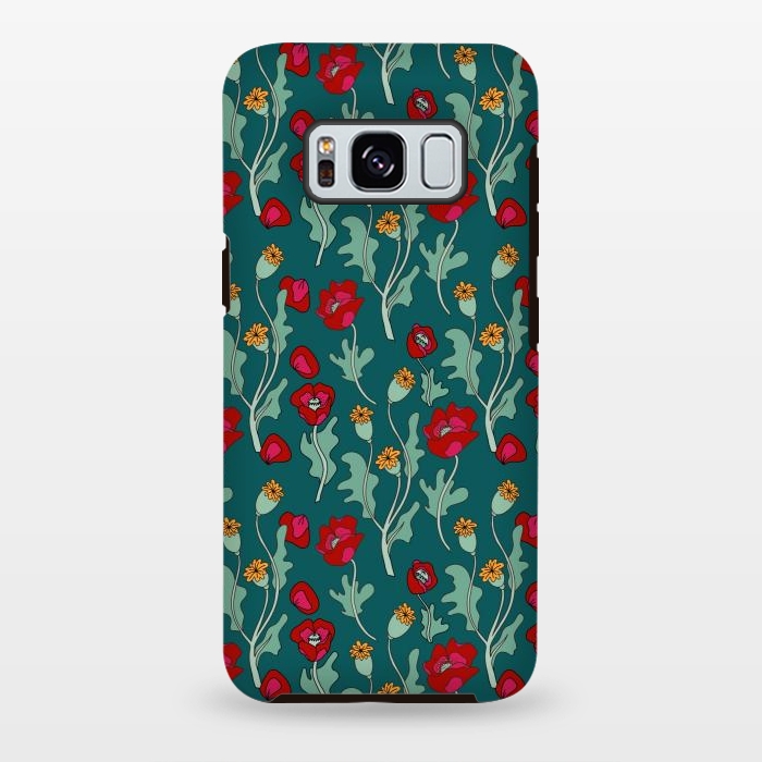 Galaxy S8 plus StrongFit Garden Poppies on Teal by Melissa Pedersen