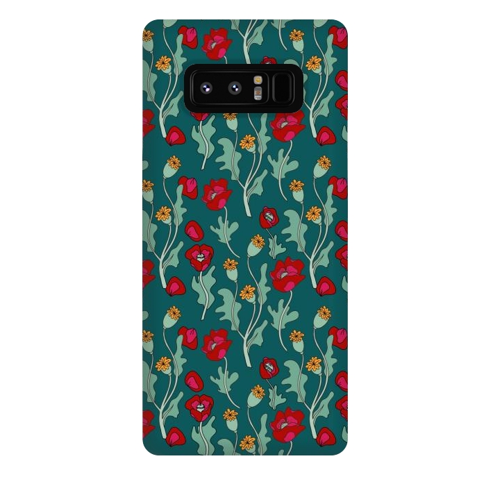 Galaxy Note 8 StrongFit Garden Poppies on Teal by Melissa Pedersen