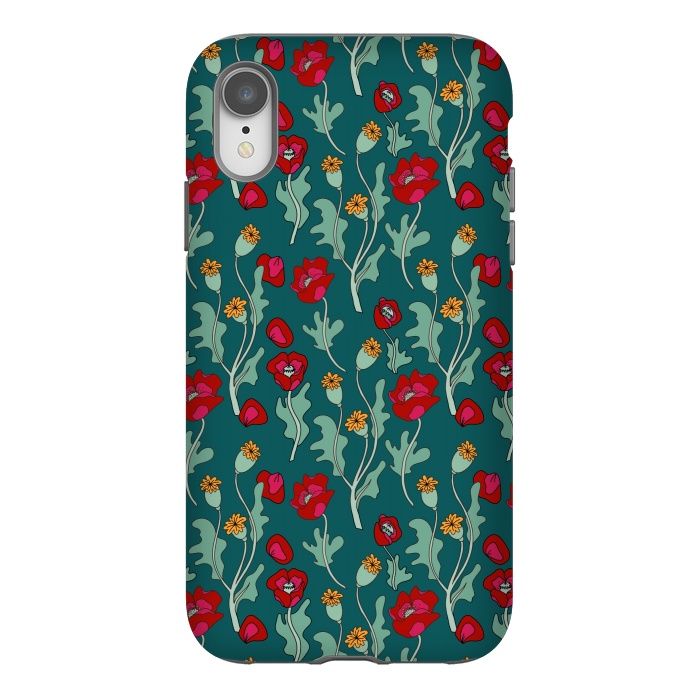 iPhone Xr StrongFit Garden Poppies on Teal by Melissa Pedersen