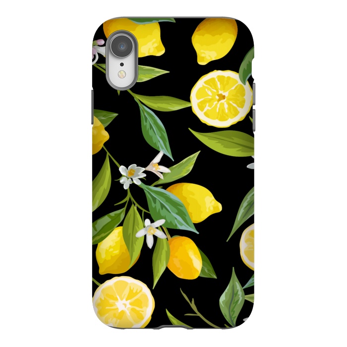 iPhone Xr StrongFit lemons in black background by haroulita