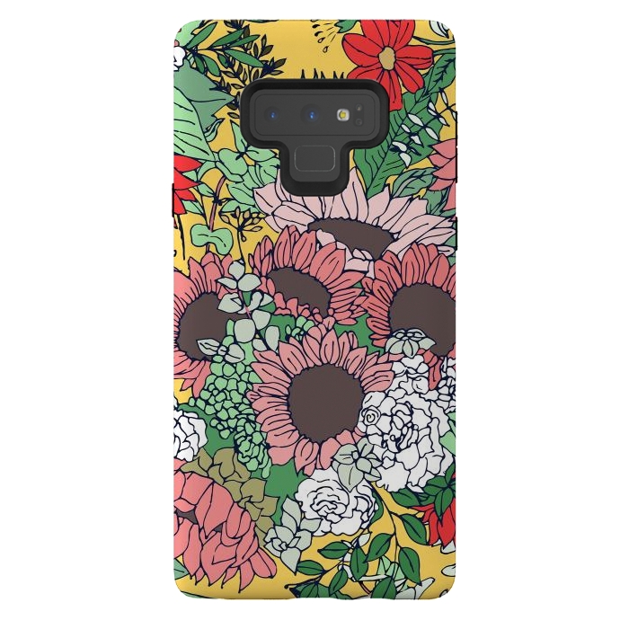 Galaxy Note 9 StrongFit Pretty aspen gold and pink floral design by InovArts