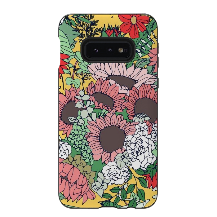 Galaxy S10e StrongFit Pretty aspen gold and pink floral design by InovArts