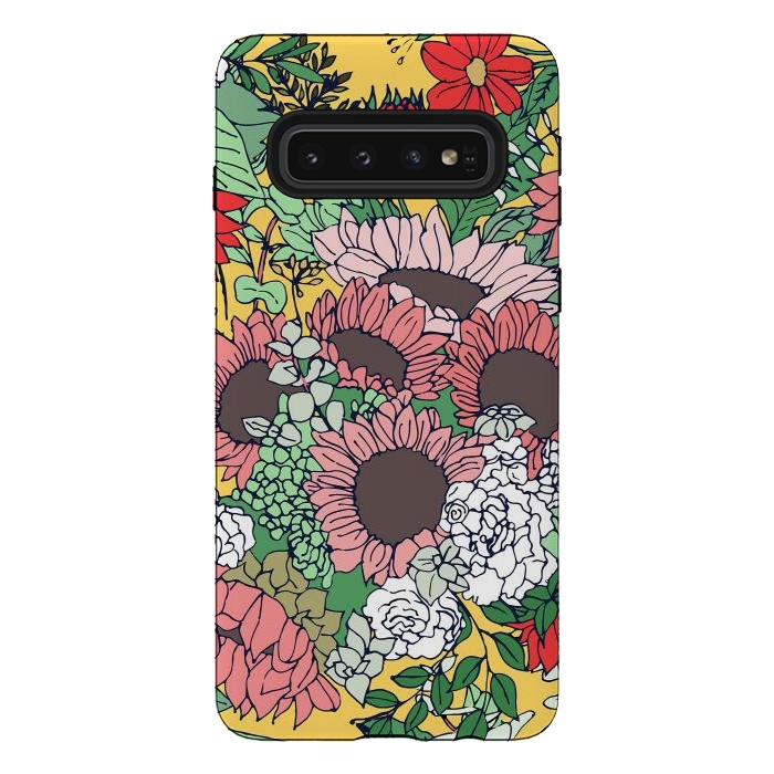 Galaxy S10 StrongFit Pretty aspen gold and pink floral design by InovArts