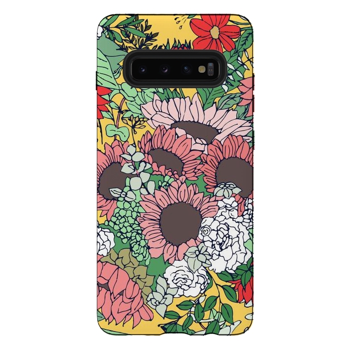 Galaxy S10 plus StrongFit Pretty aspen gold and pink floral design by InovArts