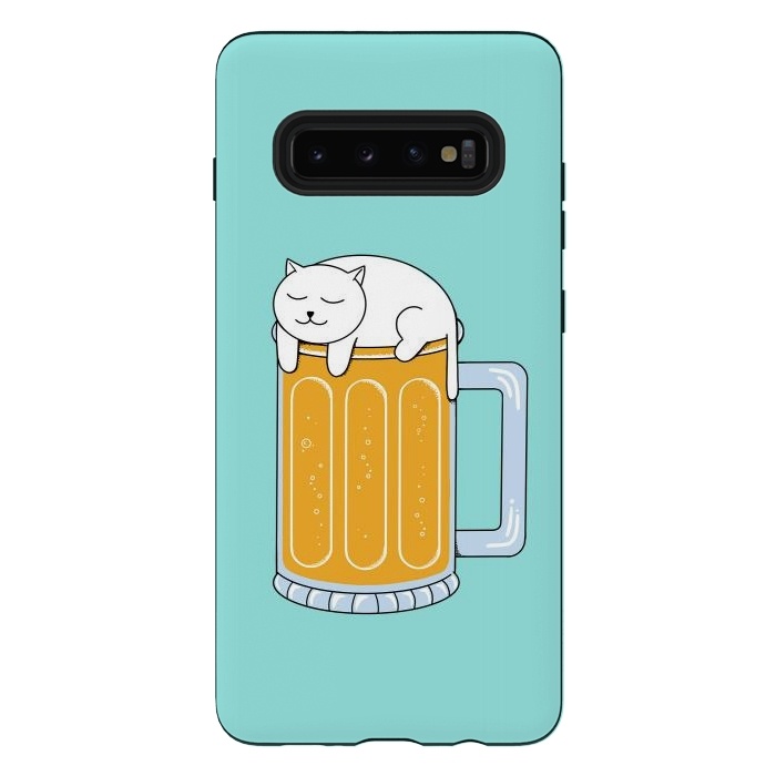 Galaxy S10 plus StrongFit Cat Beer Green by Coffee Man