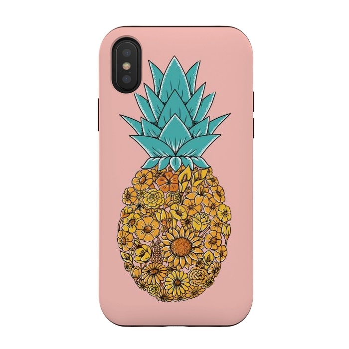 iPhone Xs / X StrongFit Pineapple Floral Pink by Coffee Man