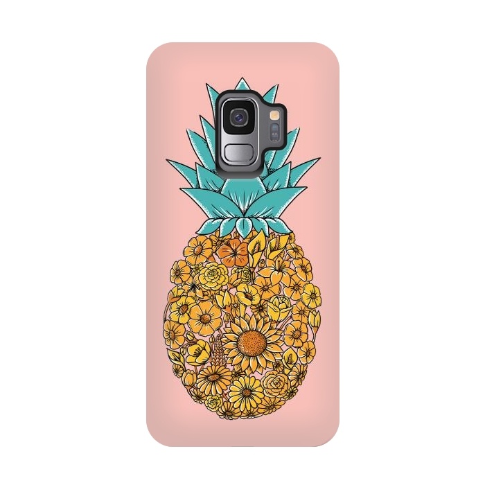 Galaxy S9 StrongFit Pineapple Floral Pink by Coffee Man