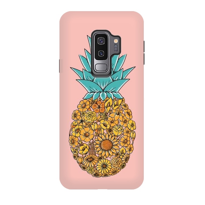 Galaxy S9 plus StrongFit Pineapple Floral Pink by Coffee Man