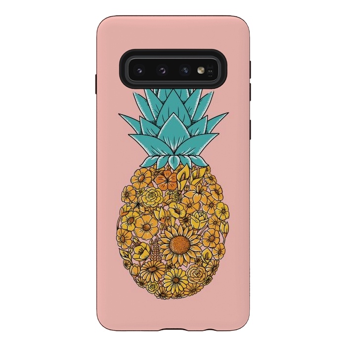 Galaxy S10 StrongFit Pineapple Floral Pink by Coffee Man