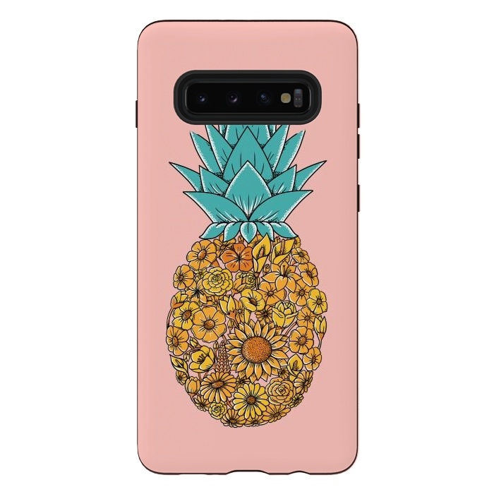 Galaxy S10 plus StrongFit Pineapple Floral Pink by Coffee Man
