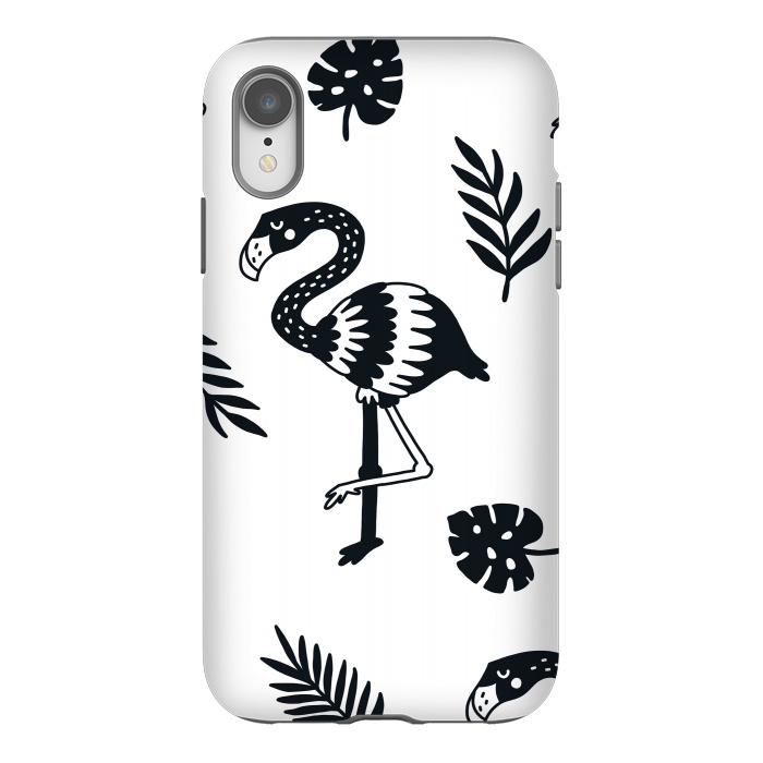iPhone Xr StrongFit black white flamingo by haroulita