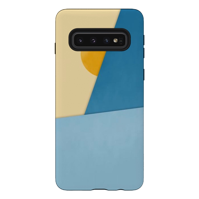 Galaxy S10 StrongFit Blue & Yellow Geometry by Creativeaxle