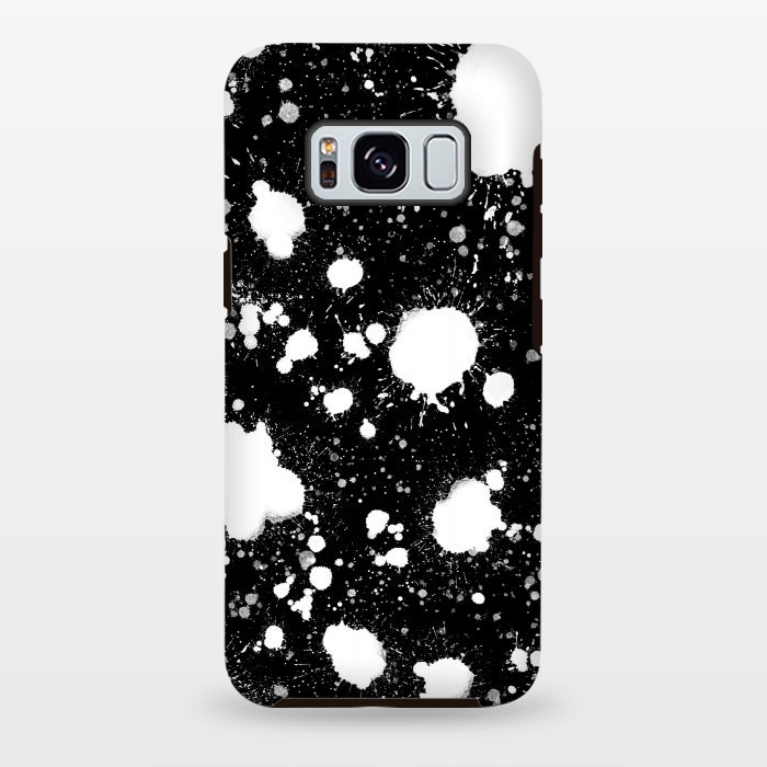 Galaxy S8 plus StrongFit Black and white paint splatter  by Melissa Pedersen