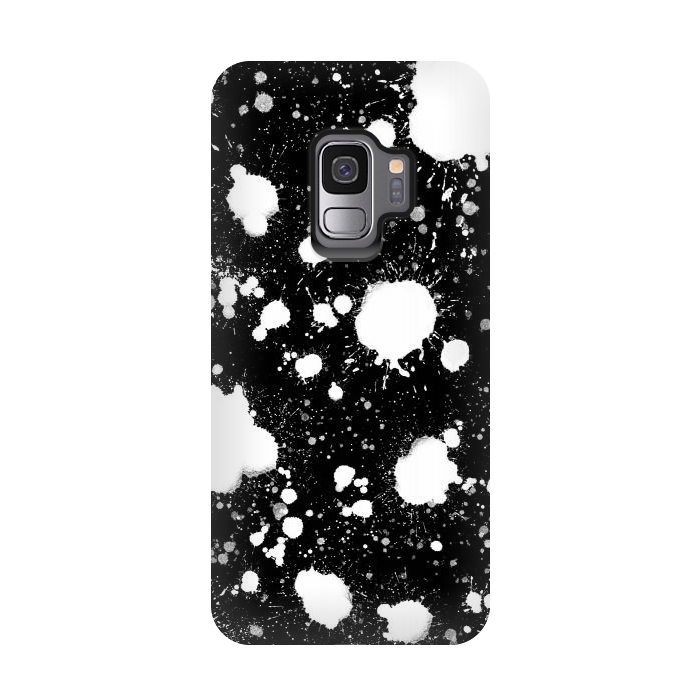 Galaxy S9 StrongFit Black and white paint splatter  by Melissa Pedersen