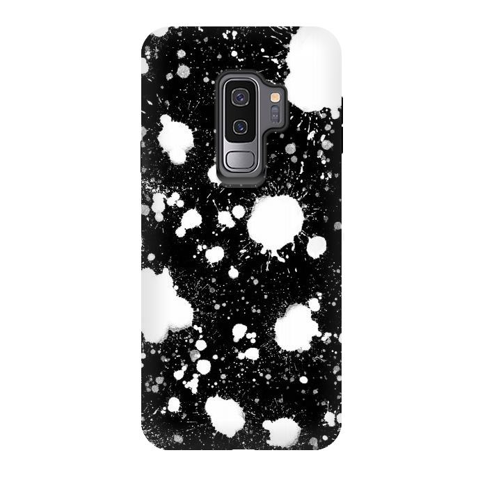 Galaxy S9 plus StrongFit Black and white paint splatter  by Melissa Pedersen