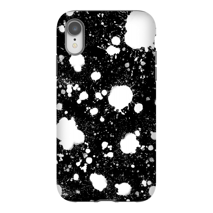 iPhone Xr StrongFit Black and white paint splatter  by Melissa Pedersen