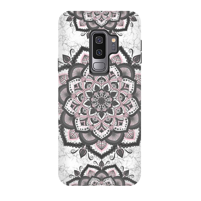 Galaxy S9 plus StrongFit Black pink mandala flower by Jms