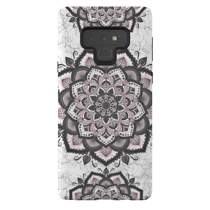 Galaxy Note 9 StrongFit Black pink mandala flower by Jms