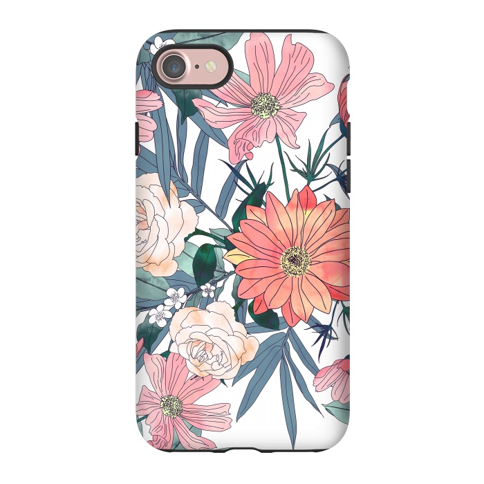iPhone 7 StrongFit Elegant pink and blue watercolor floral design by InovArts