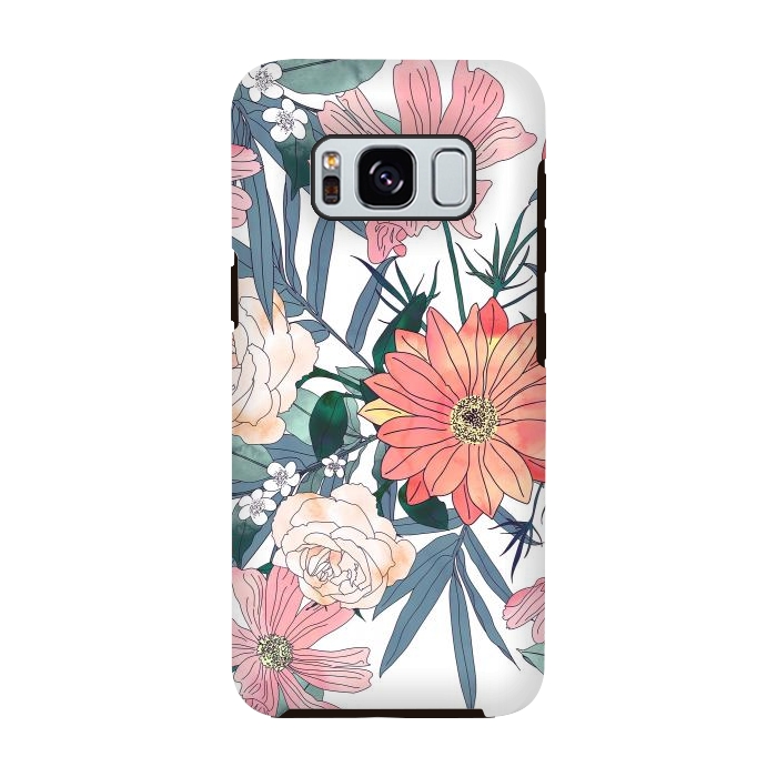 Galaxy S8 StrongFit Elegant pink and blue watercolor floral design by InovArts