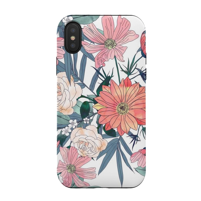 iPhone Xs / X StrongFit Elegant pink and blue watercolor floral design by InovArts
