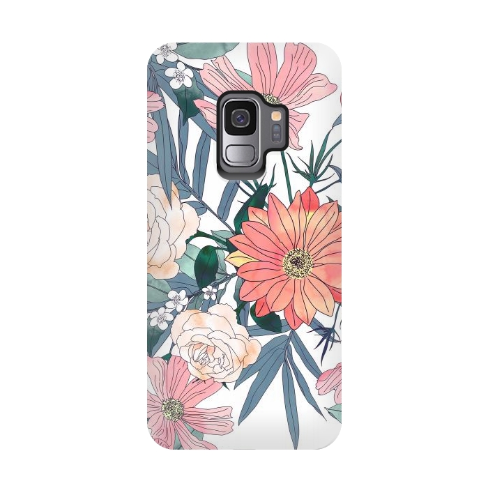 Galaxy S9 StrongFit Elegant pink and blue watercolor floral design by InovArts