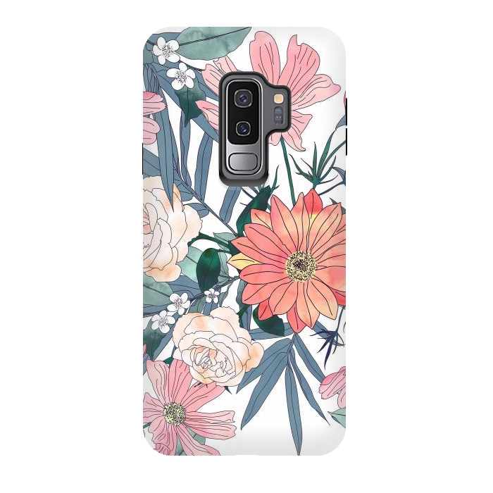 Galaxy S9 plus StrongFit Elegant pink and blue watercolor floral design by InovArts