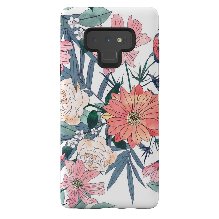 Galaxy Note 9 StrongFit Elegant pink and blue watercolor floral design by InovArts