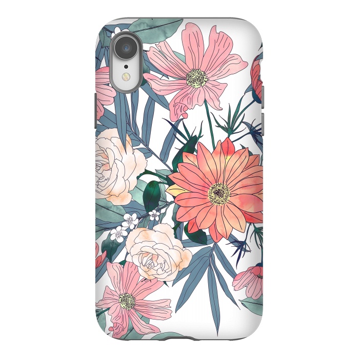 iPhone Xr StrongFit Elegant pink and blue watercolor floral design by InovArts