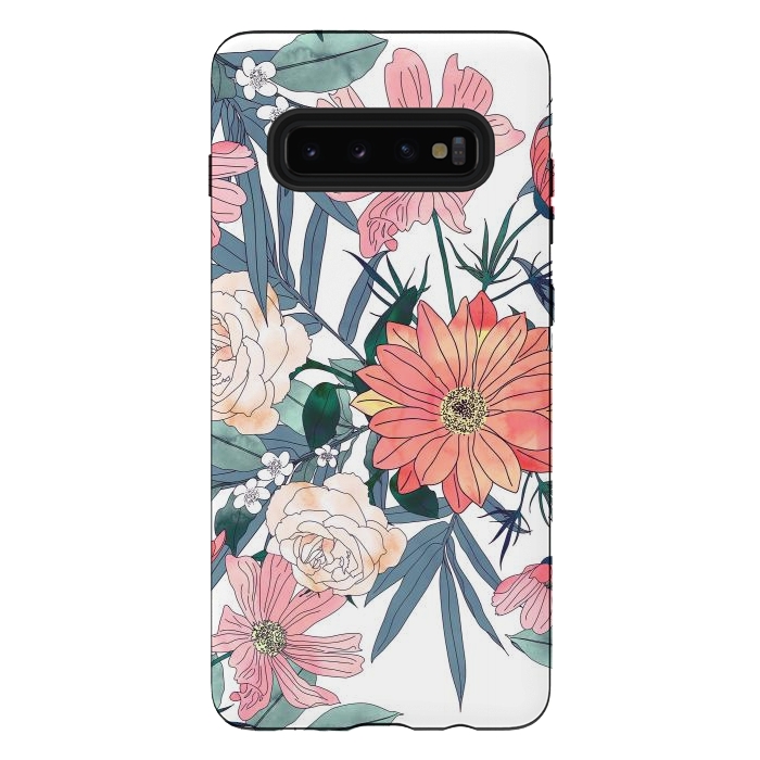 Galaxy S10 plus StrongFit Elegant pink and blue watercolor floral design by InovArts