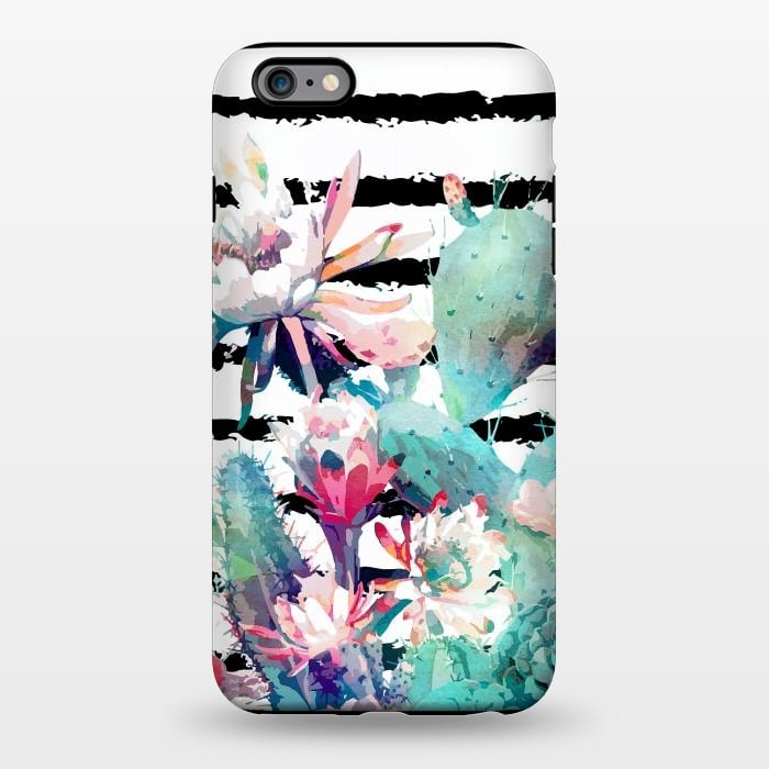 iPhone 6/6s plus StrongFit Pretty watercolor cactus floral and stripes design by InovArts