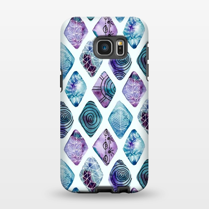 Galaxy S7 EDGE StrongFit Patterned Watercolor Diamonds Blue  by Tigatiga