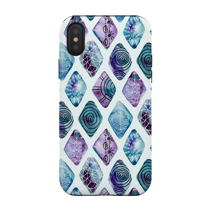 iPhone Xs / X StrongFit Patterned Watercolor Diamonds Blue  by Tigatiga