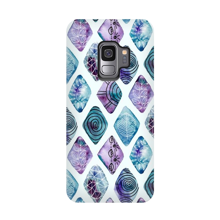 Galaxy S9 StrongFit Patterned Watercolor Diamonds Blue  by Tigatiga