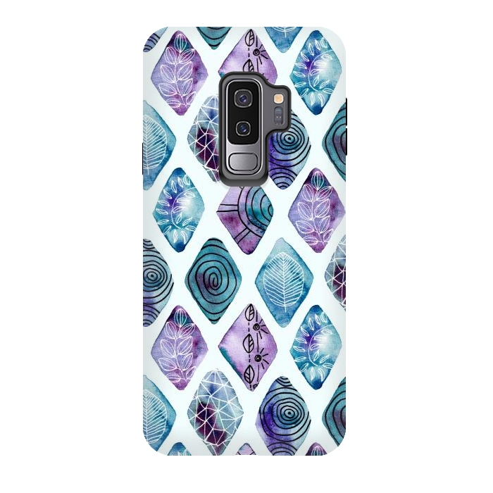 Galaxy S9 plus StrongFit Patterned Watercolor Diamonds Blue  by Tigatiga